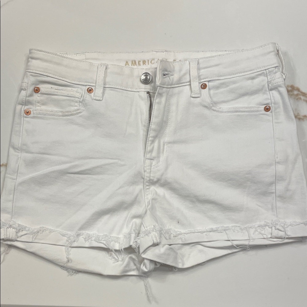 American Eagle White Distressed Denim Shorts